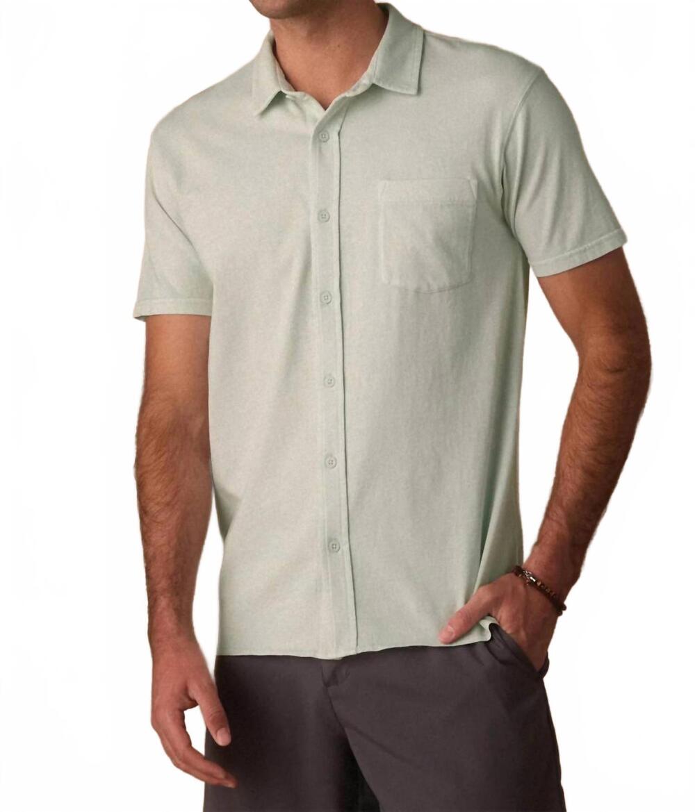 NEW THE NORMAL BRAND jersey short sleeve button up shirt in sea glass